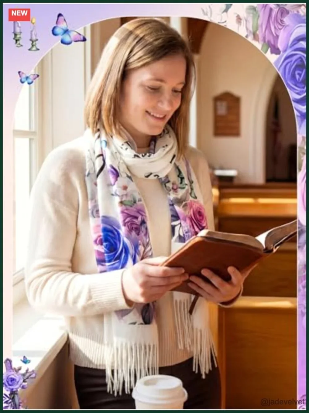 Extra Large Prayer Shawl Scarf Floral Tassel Religious Scripture Gift Women